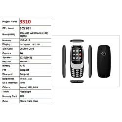 Téléphone 3310 3G – Classique, Bluetooth, MP3, Double SIM