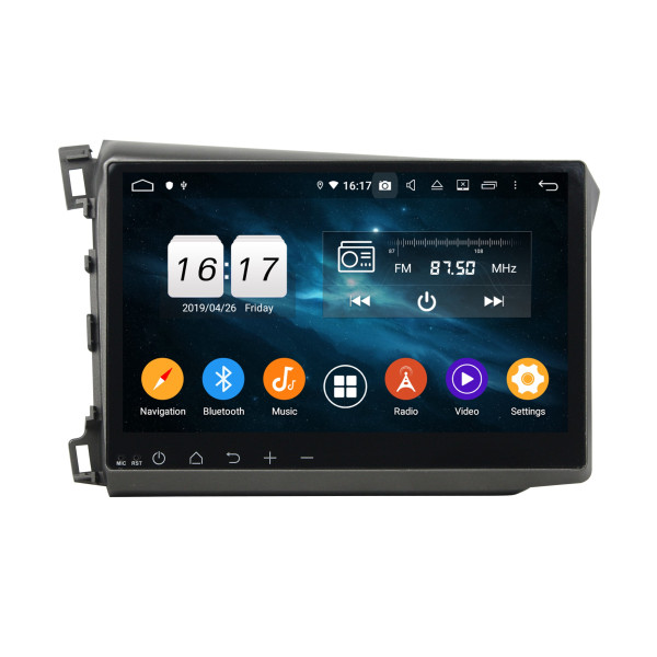 Autoradio Android 10 GPS Multimédia 10.1" DSP Bluetooth 5.0 Caméra AHD pour Honda Civic (2012–2015)